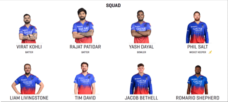 Royal Challengers Bengaluru Squad