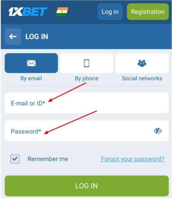 1xBet username and password 